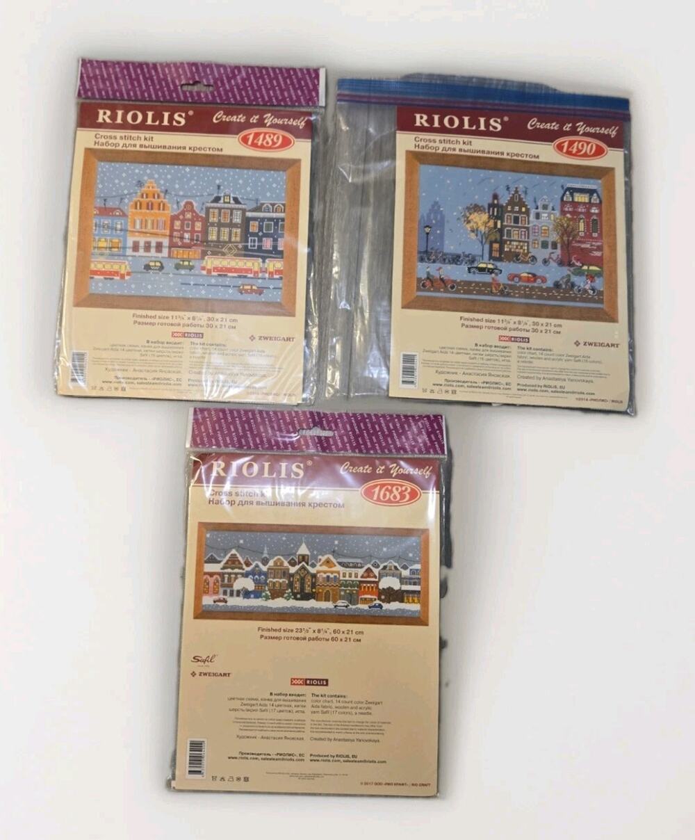 RIOLIS Cross Stitch Kit Lot of 3 1489 1490 1683 Christmas City New Unused